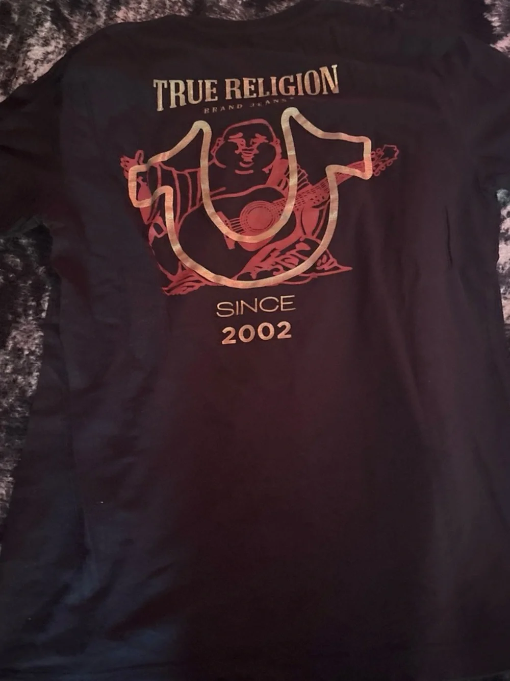 True Religion Black Short-Sleeve Tee with Orange Horseshoe